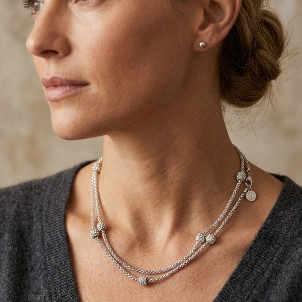 Silver Mesh Station Necklace - 18" Layering